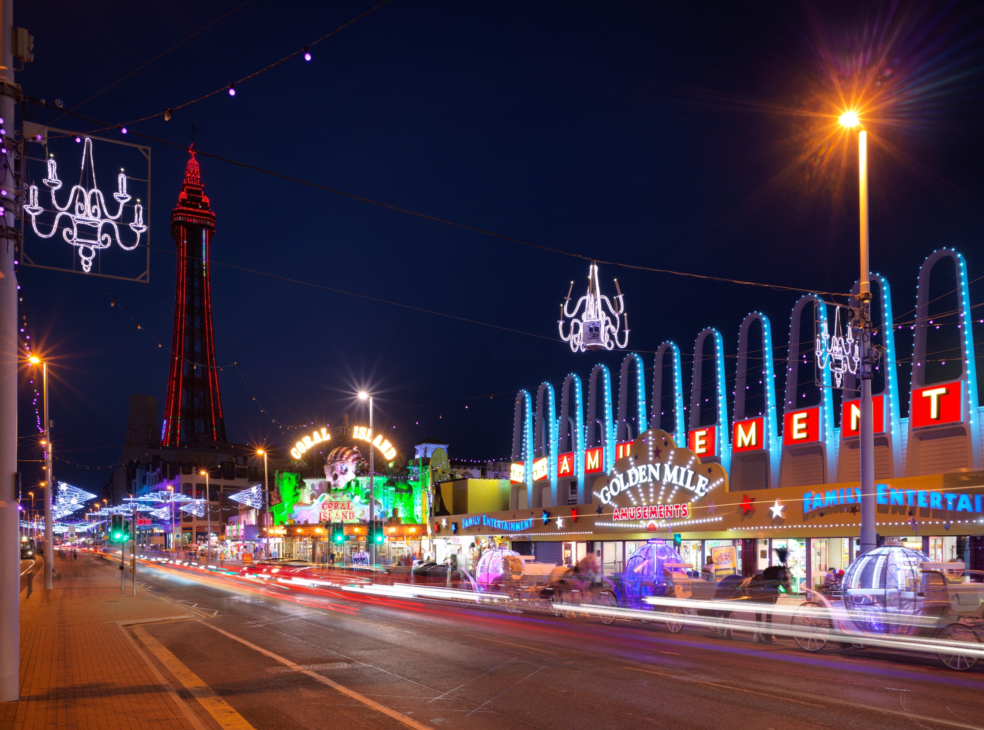 Blackpool's golden Mile at night in the illuminations