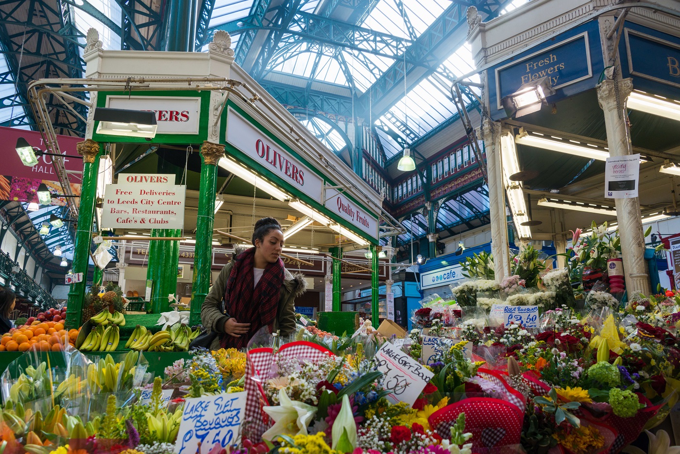 Flower stall in Leeds City Market, © Diana Jarvis