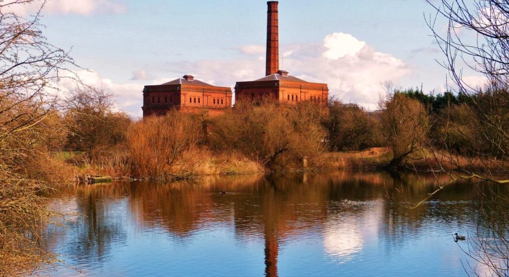 Claymills Pumping Station Exterior over the river. 