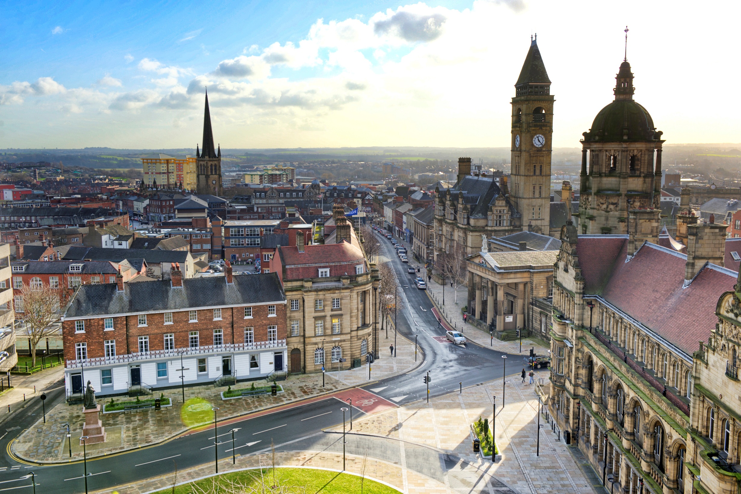 Wakefield Civic Quarter showing buildings, taken from the rooftops