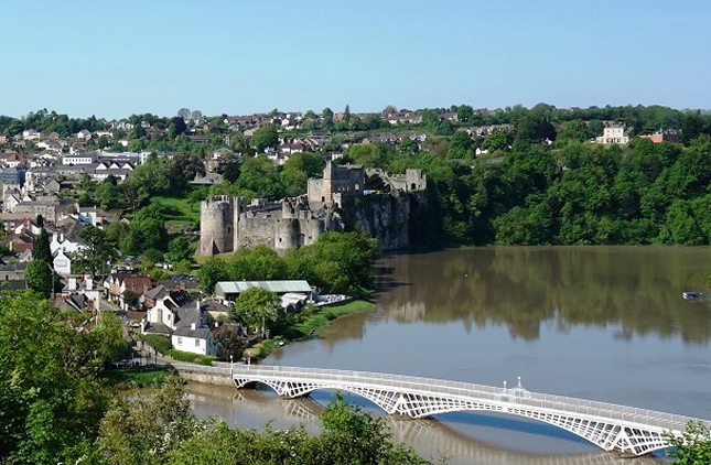 St Mary's Chepstow showing the town, the Castle and the 1816 bridge© John Burrows